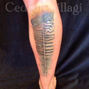 turkey feather color tattoo leg soft
