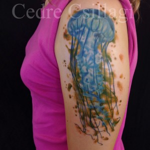 watercolor jellyfish color tattoo
